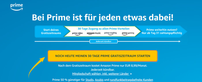 Noch heute meinen 30 Tage Prime Gratiszeitraum starten