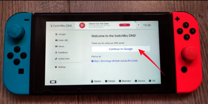 Browser auf Nintendo Switch öffnen.