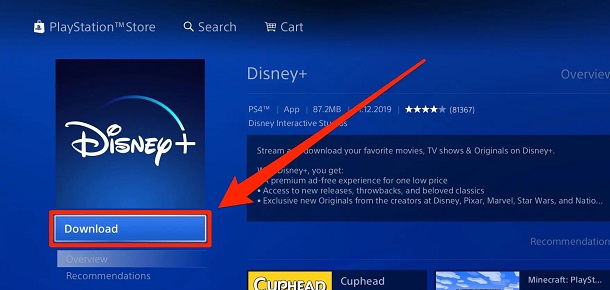 Disney Plus-App auf PS4