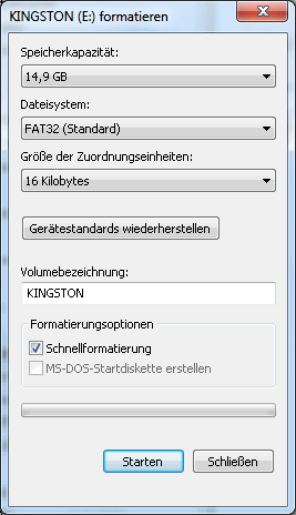 usb stick format