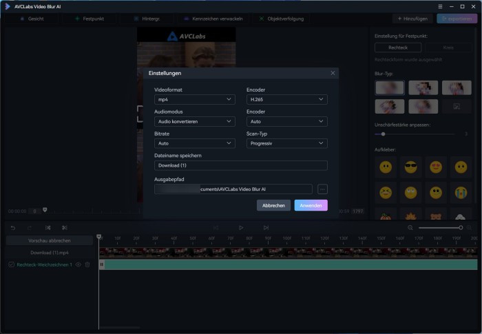 Einstellung von Video Blur AI Wasserzeichen