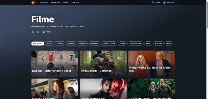 ZDF-Mediathek Website
