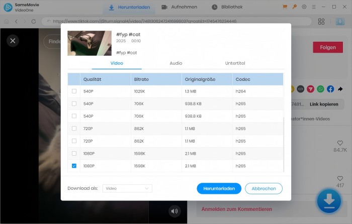 TikTok-Videos auf VideoOne Herunterladen